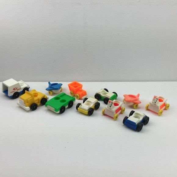 Vintage Fisher Price Race Cars Mail Truck Rocking Horse Airplane Transportation